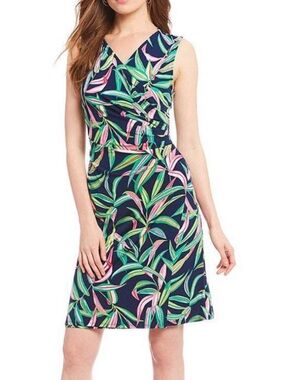 Tommy Bahama Tropical Leaf Print Faux Wrap Sleeveless Dress